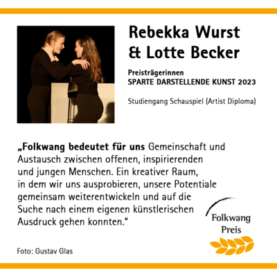 Rebekka Wurst u. Lotte Becker Folkwang PREIS SPARTE DARSTELLENDE KUNST 2023